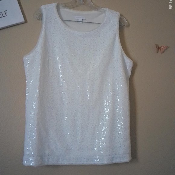 Sequined White Tank Top SZ L by Charter Club - Picture 1 of 7